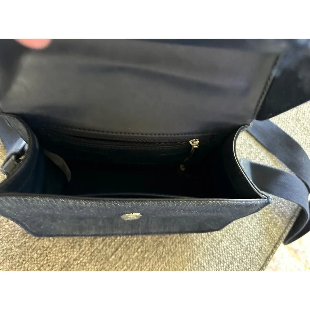 Charles & Keith Denim Crossbody Bag Dark Wash Frayed Fringe Faux Leather Trim